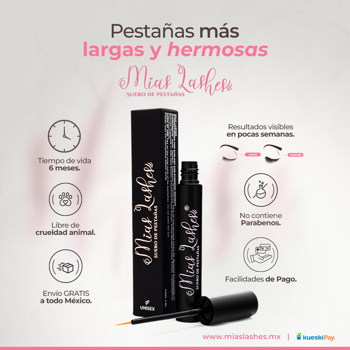 Mias Lashes suero estimulador del crecimiento de pestañas